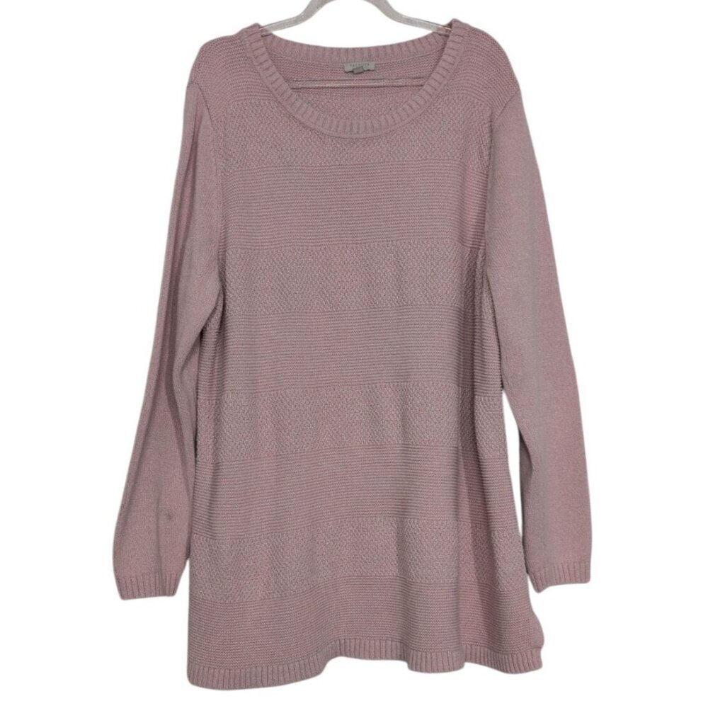 Talbots Textured Sweater Womens Size 3X Pink 100% Cotton Long Sleeve Pullover